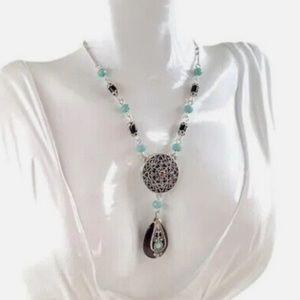 Vintage Nina Ricci for Avon Silver Toned Turquoise Black Necklace